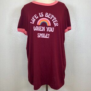 NWOT LulaRoe Liv Maroon T-shirt "Life is Better When you Smile" Size 2XL